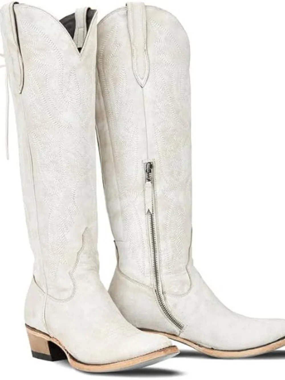 Women's White Comfortable Adjustable Thigh High Over the Knee Cowgirl Boots
